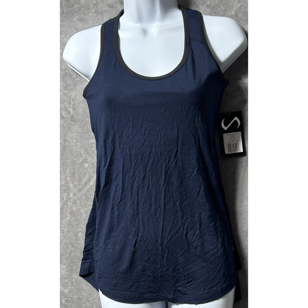 TLF Mirage Tank Top Women's Size L Deep Navy Open Back Activewear